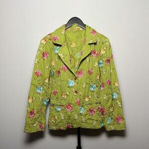 Johnny Was Embroidered WhimsicalFloral Green Boho Jacket 100% Cotton Size M